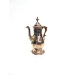 AN 18TH CENTURY SHEFFIELD PLATE COFFEE POT of plain baluster form, unmarked, 29cm high