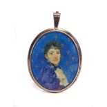 A VICTORIAN OVAL PORTRAIT MINIATURE OF A LADY, in white metal frame monogrammed and dated 1893 to