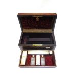 A VICTORIAN FITTED DRESSING TABLE VANITY SET the five toilet bottles and travelling inkwell with