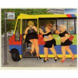 BERYL COOK, O.B.E. (BRITISH, 1926-2008) 'Bus Stop', colour print, limited edition (unnumbered),