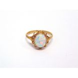 A 9 CARAT GOLD SYNTHETIC OPAL SINGLE STONE RING finger size R1/2, 1.9g gross