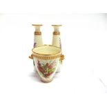 A ROYAL WORCESTER SPILL VASE/POSY VASE with painted floral sprays, gilt and jewelled decoration on a
