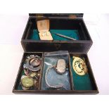 A SMALL QUANITY OF COSTUME JEWELLERY in a Victorian jewellery case