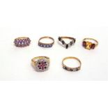 A COLLECTION OF SIX 9 CARAT GOLD SET DRESS RINGS 16.9g gross