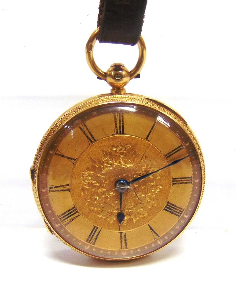 A VICTORIAN 18 CARAT FOB WATCH London 1876, the three piece hinged case housing a key wound