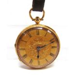 A VICTORIAN 18 CARAT FOB WATCH London 1876, the three piece hinged case housing a key wound
