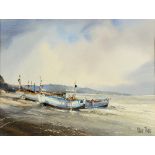 PETER TOMS (BRITISH, B.1940) 'Boats at Dunwich', watercolour, signed lower right, 18cm x 24cm.