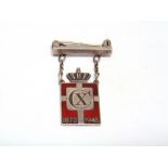 GEORGE JENSEN SILVER & ENAMEL BROOCH commemorating King Christian's 75th birthday in 1945, the