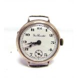 BUREN, A SILVER WRISTWATCH London import mark 1924, the white enamel dial with black Arabic