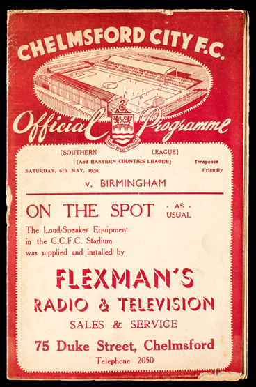 Chelmsford City v Birmingham City programme 6th May 1939,