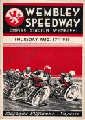 1939 Wembley Speedway World Championship Round signed programme,