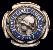 A London 1908 Olympic Games judge's badge,