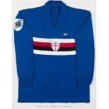 A Liam Brady signed blue Sampdoria replica jersey circa 1983,