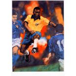 A Pele signed limited edition print, Pele depicted in action for Brazil,