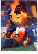 A Pele signed limited edition print, Pele depicted in action for Brazil,