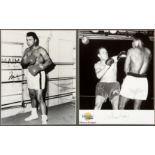 A framed signed photographic presentation of the boxers Muhammad Ali and Sir Henry Cooper,