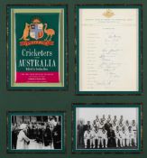 1961 Australian touring cricket side to England signed display,