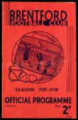 13 Brentford home programmes season 1937-38, Portsmouth x 2 (League & Cup), Fulham, Bolton, Leeds,