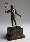 A finely detailed bronze of an Edwardian gentleman lawn tennis player, no sculptor or foundry marks,