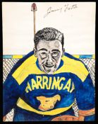 Artist drawn portraits of Harringay Racers/Greyhounds ice hockey stars circa 1937 signed by the