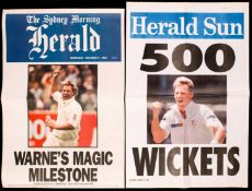 Two Australian news stand broadsheets featuring landmark achievements in the career of the