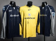 Three signed Bolton Wanderers player jerseys, a Ricardo Gardner blue & grey No.
