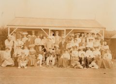 A Victorian photograph of the members of a lawn tennis club, sepia-toned 10 by 12in.