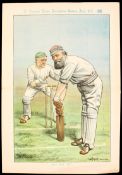 After Tom Merry (1852-1902) POLITICAL SATIRE & CRICKET: "NOT OUT YET" colour lithograph,