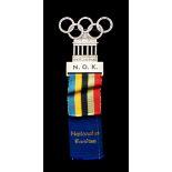 Rare Berlin 1936 Olympic Games National Olympic Committee double-ribboned badge,