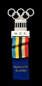 Rare Berlin 1936 Olympic Games National Olympic Committee double-ribboned badge,