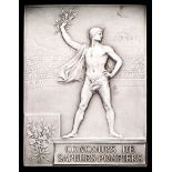 Paris 1900 Olympic Games silver medal plaque, hallmarked silver, designed by F.