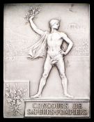 Paris 1900 Olympic Games silver medal plaque, hallmarked silver, designed by F.