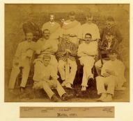 A sepia-toned team-group photograph of the 1891 Nottinghamshire county cricket side, 9 by 11in.