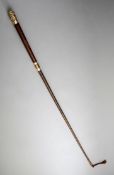 A yellow metal mounted leather handled Victorian riding crop,