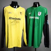 Two Bolton Wanderers goalkeeping jerseys, a Kevin Poole green jersey circa 2004,