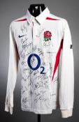 A team-signed white England replica rugby shirt season 2004-05,