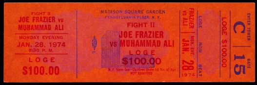 A $100 ticket for the Joe Frazier v Muhammad Ali Heavyweight World Championship fight at Madison