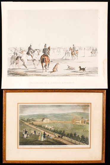 Two 19th century aquatint prints with a cricket match in progress, the first )after H.