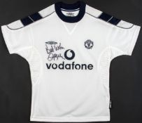 A David Beckham signed white Manchester United replica away jersey,