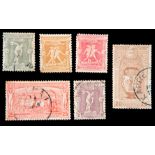 A group of six postage stamps issued for the first Olympic Games at Athens in 1896,