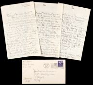 Signed manuscript letter from Bill Tilden, complete with original envelope, postmarked Saugus,