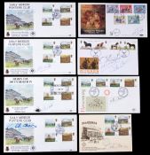 A group of 7 signed racing postal covers signed by Lester Piggott and Willie Carson,