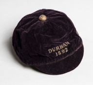 Sammy Morfitt purple Durham County representative rugby cap, inscribed DURHAM and dated 1892,