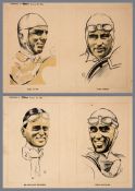 Rare set of eight 1934 famous racing driver prints from 'The Motor', each portrait after 'HD',