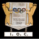 Extremely rare International Olympic Committee Tehran 1967 65th Session badge, partially gilt,