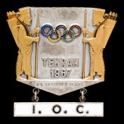 Extremely rare International Olympic Committee Tehran 1967 65th Session badge, partially gilt,