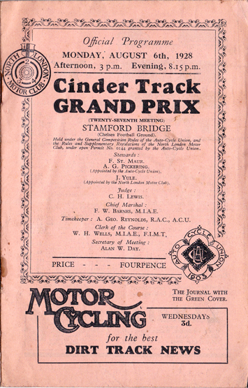 1928 Cinder Track Grand Prix Stamford Bridge programme,