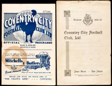 Coventry City programmes for the matches on Christmas Day & Boxing Day 1936,