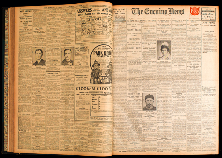 A bound volume of the London Evening News newspaper Monday 2nd October 1911 to Saturday 30th