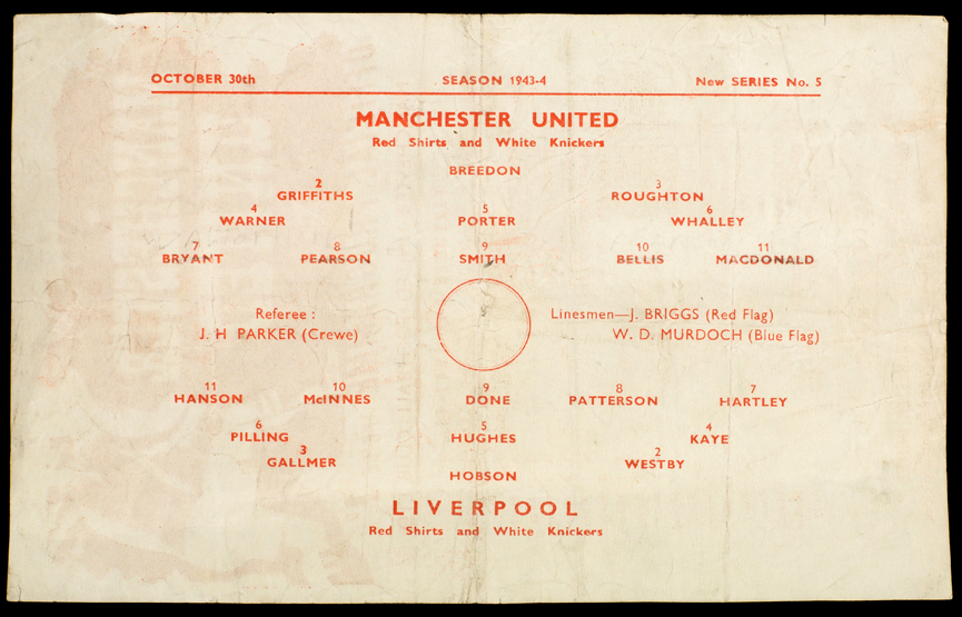 Manchester United v Liverpool wartime programme 30th October 1943,